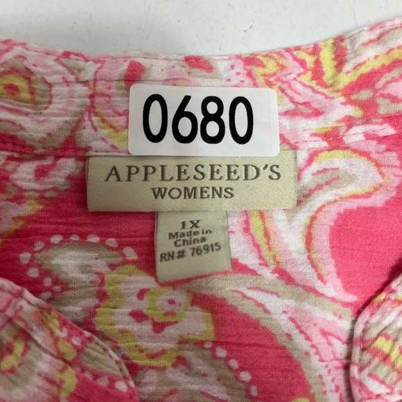 Appleseed's Paisley 100% Cotton 3/4 Sleeve Top Size 1X, Pink - Picture 3 of 7